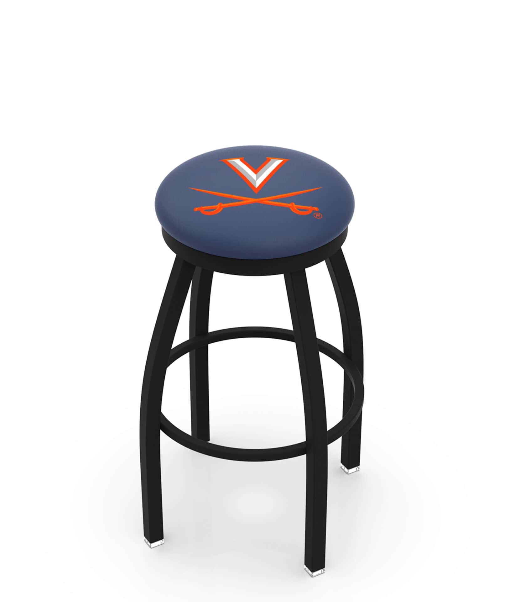 University of Virginia 30-Inch Swivel Backless Bar Stool w/ Black Wrinkle Finish, Single-Ring Base, 2-Inch Black Wrinkle Ring, 2.5-Inch Cushion Seat 1 University of Virginia 30-Inch Swivel Backless Bar Stool w/ Black Wrinkle Finish, Single-Ring Base, 2-Inch Black Wrinkle Ring, 2.5-Inch Cushion Seat