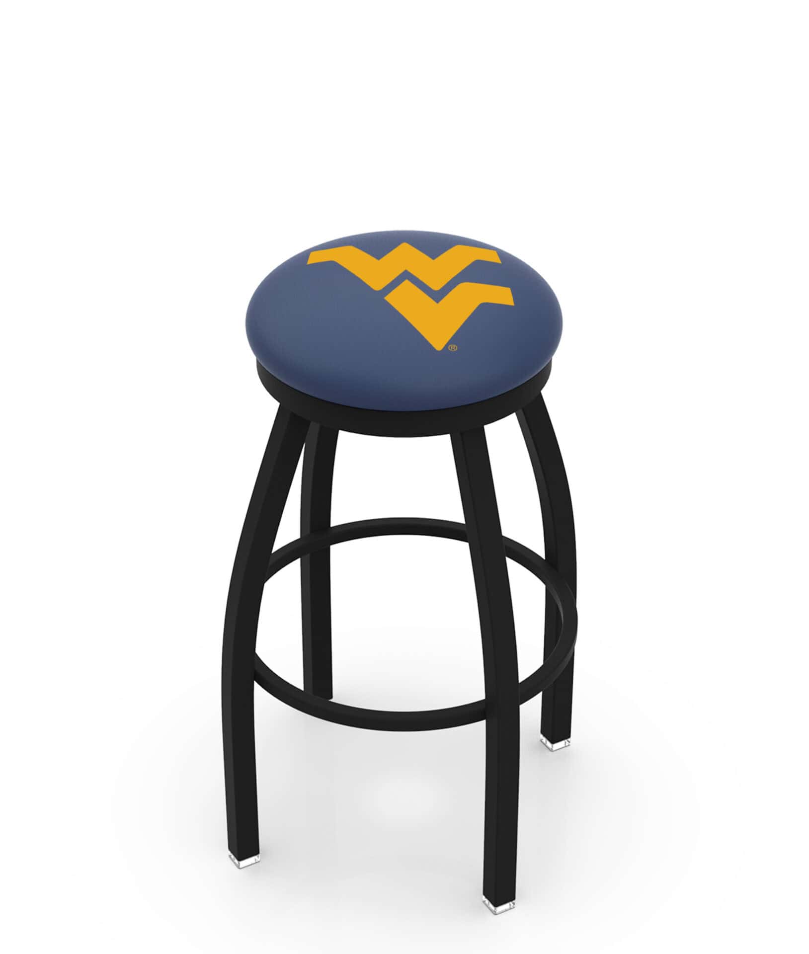 West Virginia University 30-Inch Swivel Backless Bar Stool w/ Black Wrinkle Finish, Single-Ring Base, 2-Inch Black Wrinkle Ring, 2.5-Inch Cushion Seat 1 West Virginia University 30-Inch Swivel Backless Bar Stool w/ Black Wrinkle Finish, Single-Ring Base, 2-Inch Black Wrinkle Ring, 2.5-Inch Cushion Seat