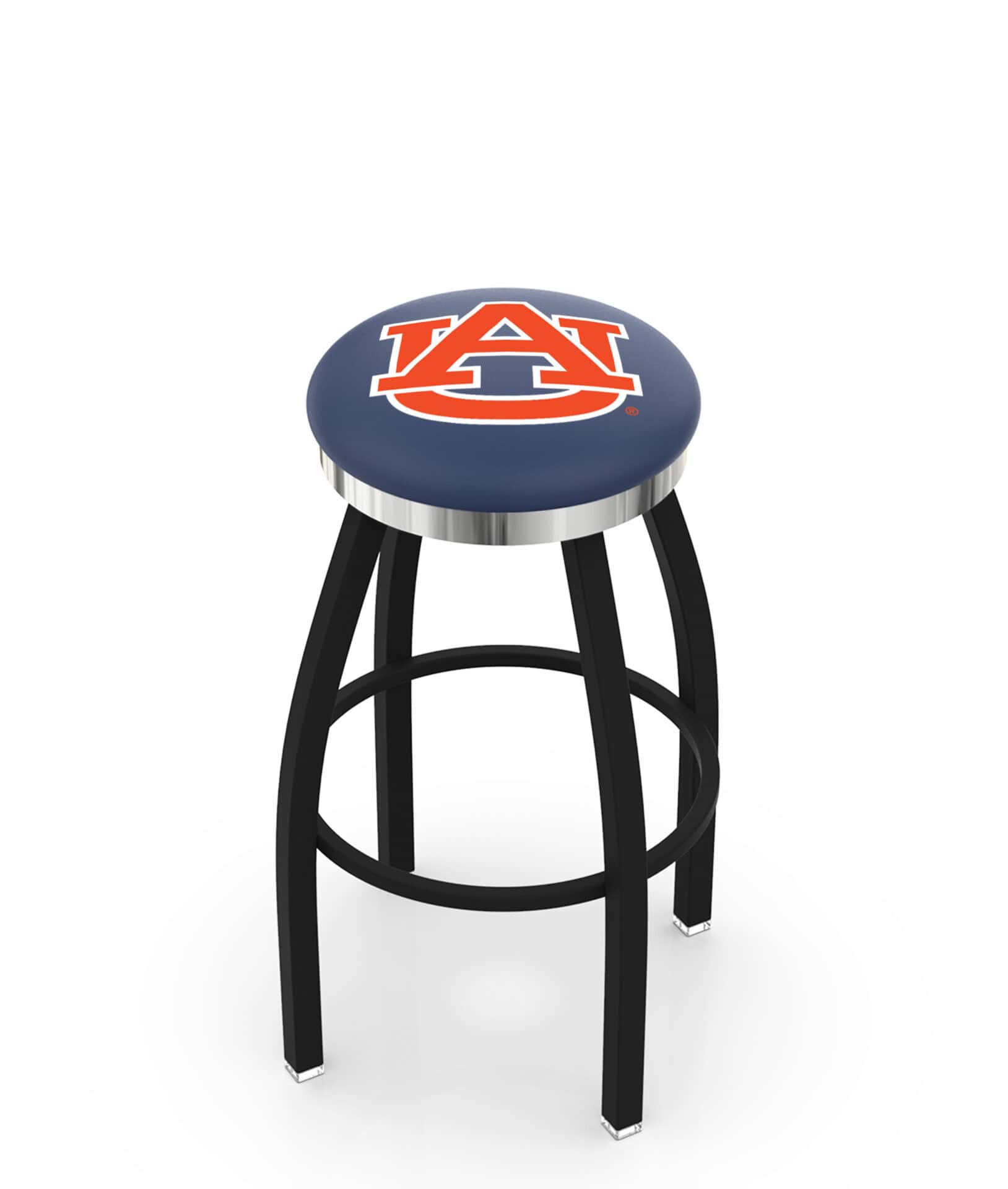 Auburn University 25-Inch Swivel Backless Counter Stool w/ Black Wrinkle Finish, Single-Ring Base, 2-Inch Chrome Ring, 2.5-Inch Cushion Seat 1 Auburn University 25-Inch Swivel Backless Counter Stool w/ Black Wrinkle Finish, Single-Ring Base, 2-Inch Chrome Ring, 2.5-Inch Cushion Seat