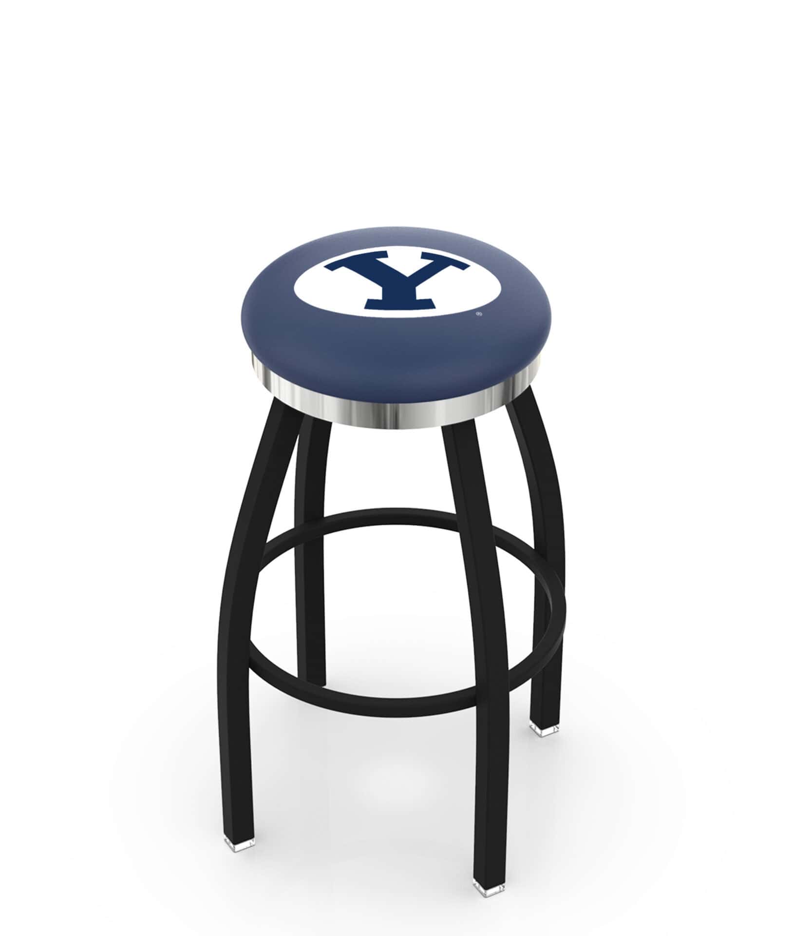 Brigham Young University 25-Inch Swivel Backless Counter Stool w/ Black Wrinkle Finish, Single-Ring Base, 2-Inch Chrome Ring, 2.5-Inch Cushion Seat 1 Brigham Young University 25-Inch Swivel Backless Counter Stool w/ Black Wrinkle Finish, Single-Ring Base, 2-Inch Chrome Ring, 2.5-Inch Cushion Seat
