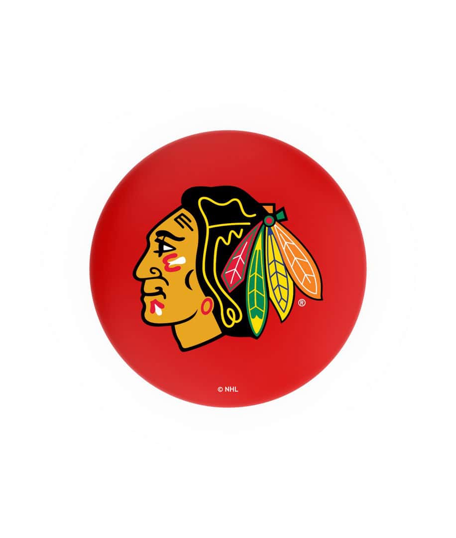 Chicago Blackhawks 36-Inch Swivel Backless Extra Tall Bar Stool w/ Black Wrinkle Finish, Single-Ring Base, 2-Inch Chrome Ring, 2.5-Inch Cushion Seat 2 Chicago Blackhawks 36-Inch Swivel Backless Extra Tall Bar Stool w/ Black Wrinkle Finish, Single-Ring Base, 2-Inch Chrome Ring, 2.5-Inch Cushion Seat - Image 2