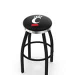University of Cincinnati 36-Inch Swivel Backless Extra Tall Bar Stool w/ Black Wrinkle Finish, Single-Ring Base, 2-Inch Chrome Ring, 2.5-Inch Cushion Seat