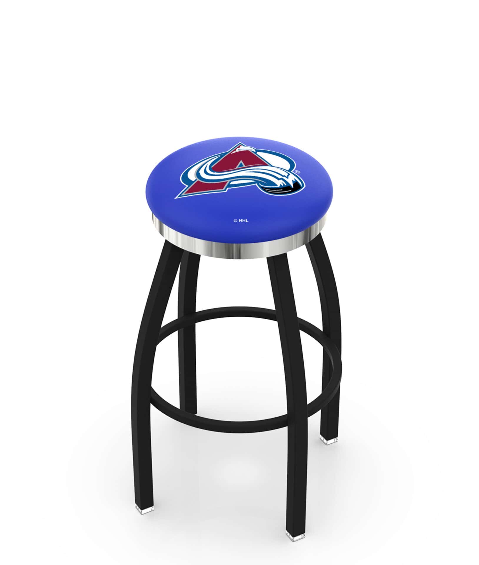 Colorado Avalanche 36-Inch Swivel Backless Extra Tall Bar Stool w/ Black Wrinkle Finish, Single-Ring Base, 2-Inch Chrome Ring, 2.5-Inch Cushion Seat 1 Colorado Avalanche 36-Inch Swivel Backless Extra Tall Bar Stool w/ Black Wrinkle Finish, Single-Ring Base, 2-Inch Chrome Ring, 2.5-Inch Cushion Seat