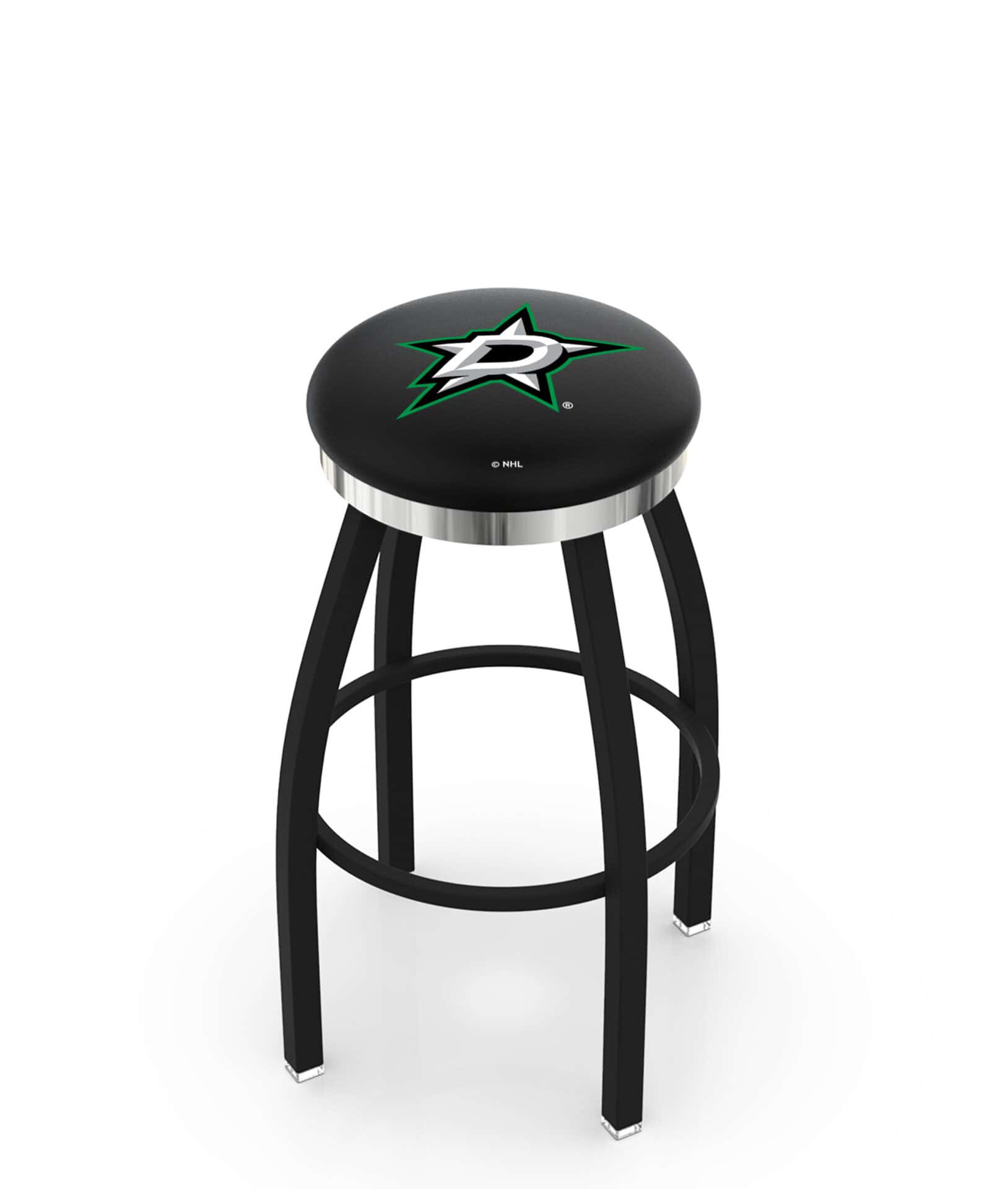 Dallas Stars 36-Inch Swivel Backless Extra Tall Bar Stool w/ Black Wrinkle Finish, Single-Ring Base, 2-Inch Chrome Ring, 2.5-Inch Cushion Seat 1 Dallas Stars 36-Inch Swivel Backless Extra Tall Bar Stool w/ Black Wrinkle Finish, Single-Ring Base, 2-Inch Chrome Ring, 2.5-Inch Cushion Seat