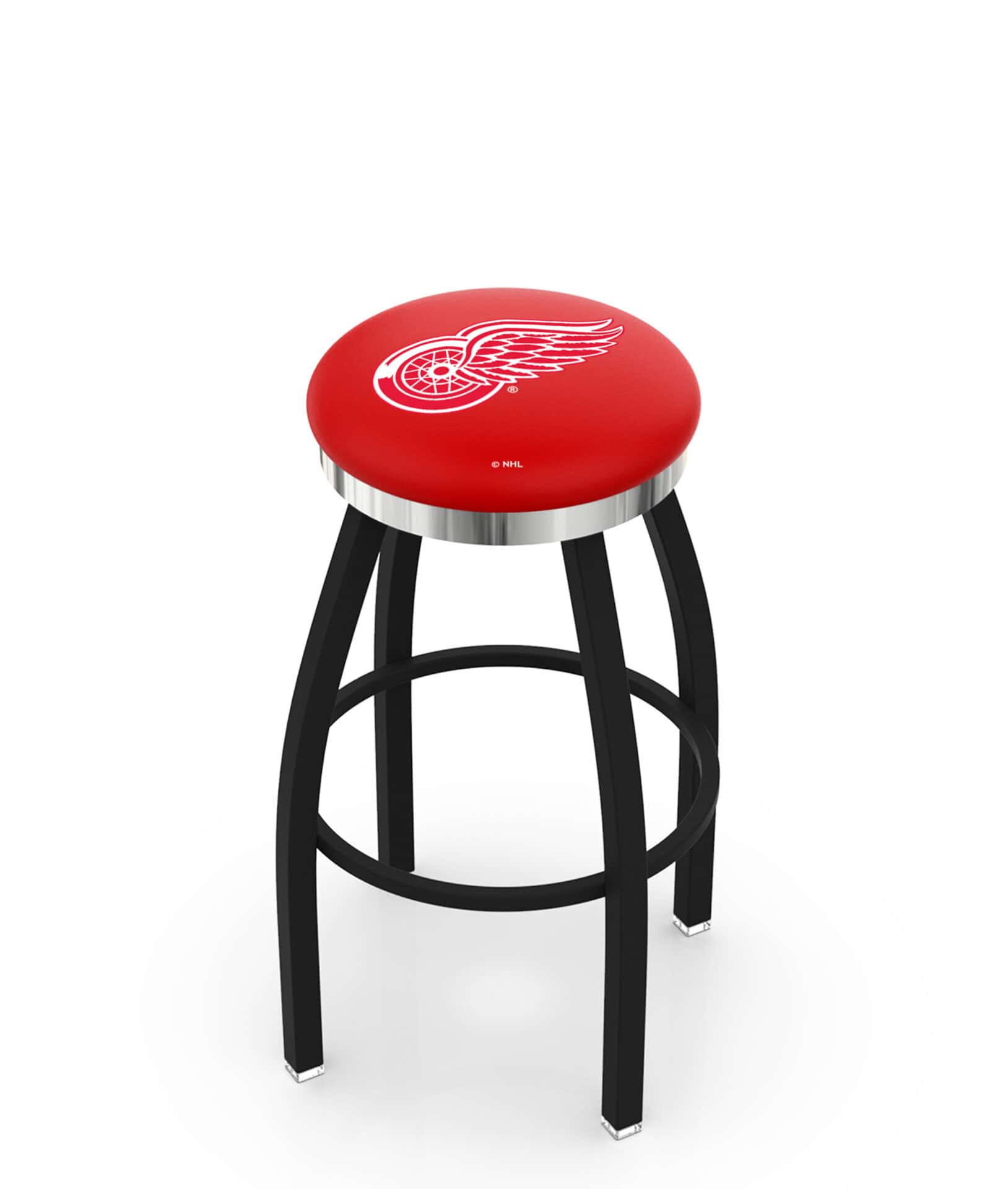 Detroit Red Wings 36-Inch Swivel Backless Extra Tall Bar Stool w/ Black Wrinkle Finish, Single-Ring Base, 2-Inch Chrome Ring, 2.5-Inch Cushion Seat 1 Detroit Red Wings 36-Inch Swivel Backless Extra Tall Bar Stool w/ Black Wrinkle Finish, Single-Ring Base, 2-Inch Chrome Ring, 2.5-Inch Cushion Seat