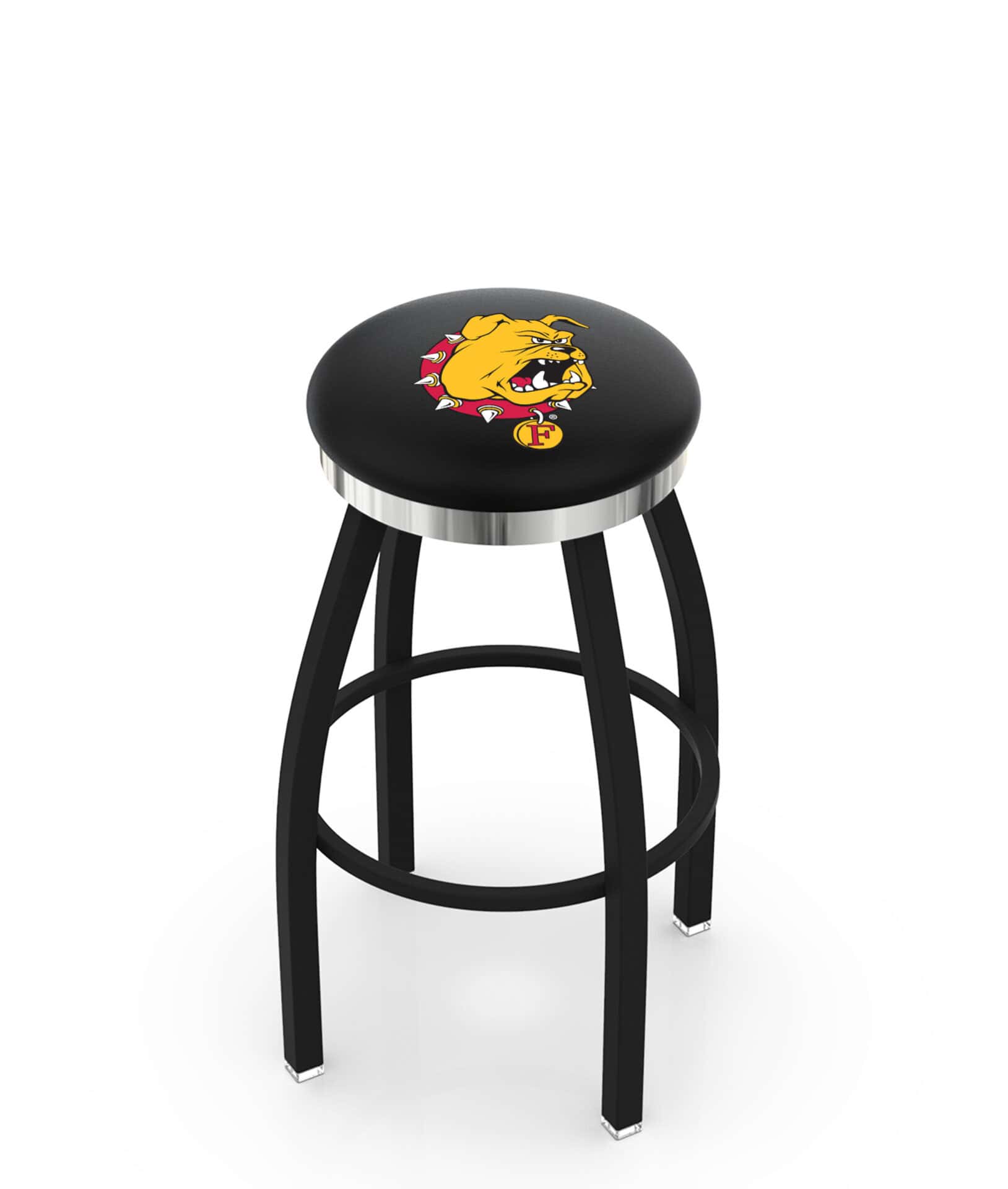 Ferris State University 25-Inch Swivel Backless Counter Stool w/ Black Wrinkle Finish, Single-Ring Base, 2-Inch Chrome Ring, 2.5-Inch Cushion Seat 1 Ferris State University 25-Inch Swivel Backless Counter Stool w/ Black Wrinkle Finish, Single-Ring Base, 2-Inch Chrome Ring, 2.5-Inch Cushion Seat