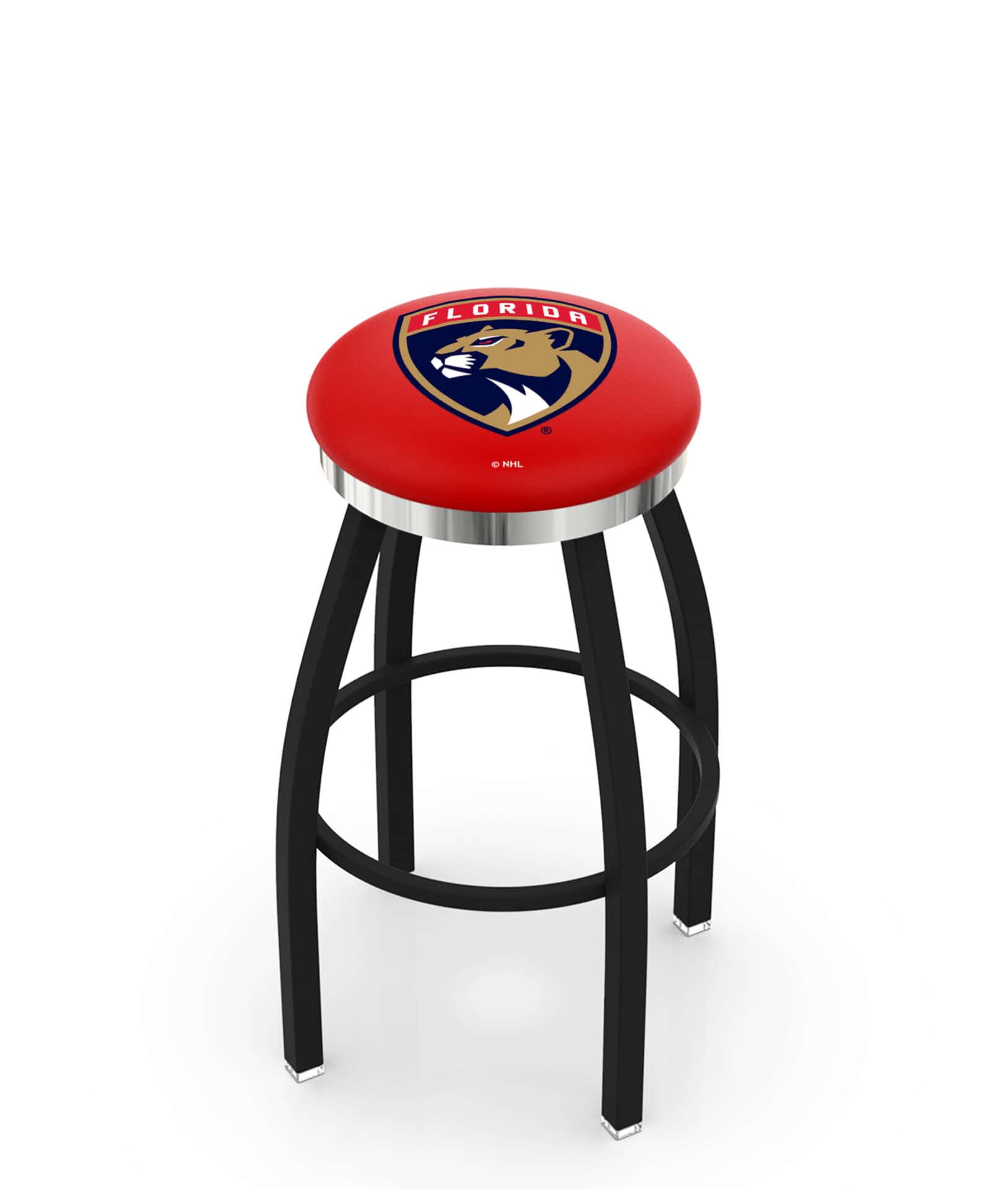 Florida Panthers 36-Inch Swivel Backless Extra Tall Bar Stool w/ Black Wrinkle Finish, Single-Ring Base, 2-Inch Chrome Ring, 2.5-Inch Cushion Seat 1 Florida Panthers 36-Inch Swivel Backless Extra Tall Bar Stool w/ Black Wrinkle Finish, Single-Ring Base, 2-Inch Chrome Ring, 2.5-Inch Cushion Seat