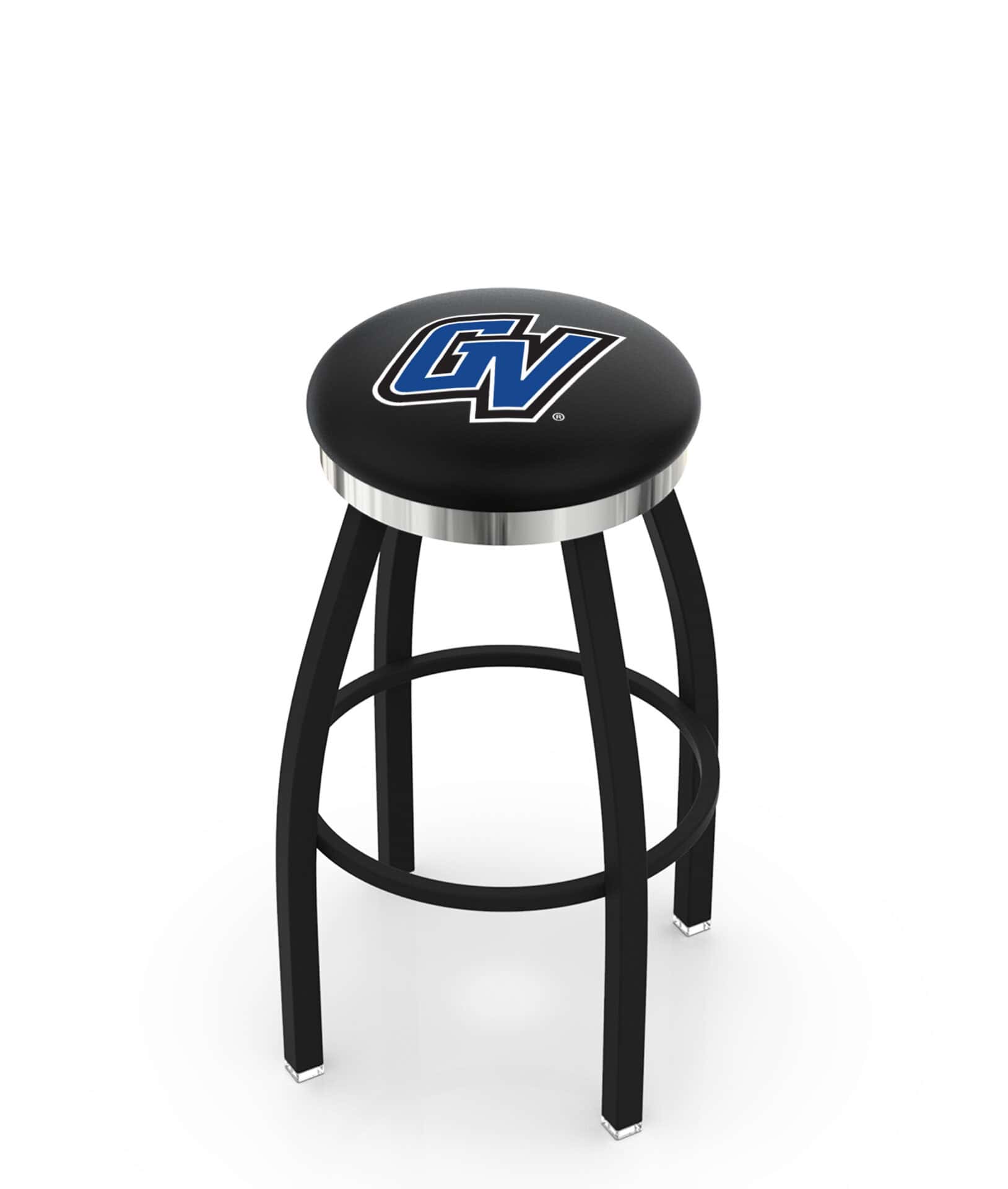 Grand Valley State University 36-Inch Swivel Backless Extra Tall Bar Stool w/ Black Wrinkle Finish, Single-Ring Base, 2-Inch Chrome Ring, 2.5-Inch Cushion Seat 1 Grand Valley State University 36-Inch Swivel Backless Extra Tall Bar Stool w/ Black Wrinkle Finish, Single-Ring Base, 2-Inch Chrome Ring, 2.5-Inch Cushion Seat