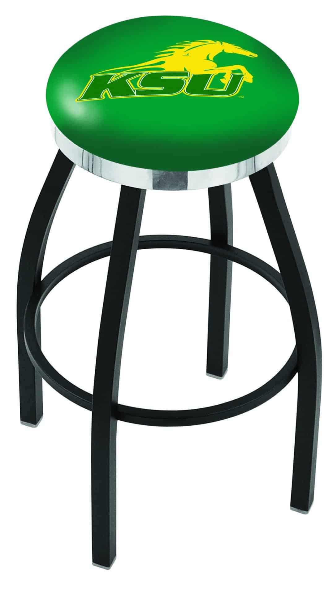Kentucky State University 36-Inch Swivel Backless Extra Tall Bar Stool w/ Black Wrinkle Finish, Single-Ring Base, 2-Inch Chrome Ring, 2.5-Inch Cushion Seat 1 Kentucky State University 36-Inch Swivel Backless Extra Tall Bar Stool w/ Black Wrinkle Finish, Single-Ring Base, 2-Inch Chrome Ring, 2.5-Inch Cushion Seat