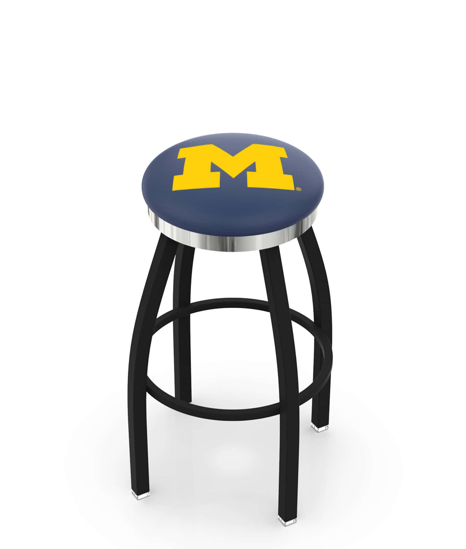 University of Michigan 36-Inch Swivel Backless Extra Tall Bar Stool w/ Black Wrinkle Finish, Single-Ring Base, 2-Inch Chrome Ring, 2.5-Inch Cushion Seat 1 University of Michigan 36-Inch Swivel Backless Extra Tall Bar Stool w/ Black Wrinkle Finish, Single-Ring Base, 2-Inch Chrome Ring, 2.5-Inch Cushion Seat