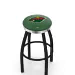 Minnesota Wild 36-Inch Swivel Backless Extra Tall Bar Stool w/ Black Wrinkle Finish, Single-Ring Base, 2-Inch Chrome Ring, 2.5-Inch Cushion Seat
