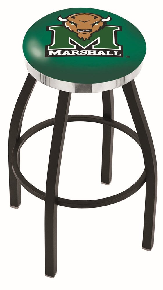 Marshall University 36-Inch Swivel Backless Extra Tall Bar Stool w/ Black Wrinkle Finish, Single-Ring Base, 2-Inch Chrome Ring, 2.5-Inch Cushion Seat 1 Marshall University 36-Inch Swivel Backless Extra Tall Bar Stool w/ Black Wrinkle Finish, Single-Ring Base, 2-Inch Chrome Ring, 2.5-Inch Cushion Seat