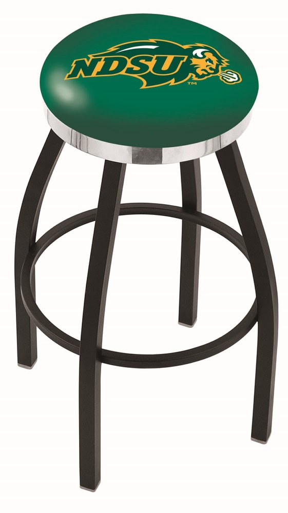 North Dakota State University 36-Inch Swivel Backless Extra Tall Bar Stool w/ Black Wrinkle Finish, Single-Ring Base, 2-Inch Chrome Ring, 2.5-Inch Cushion Seat (Green) 1 North Dakota State University 36-Inch Swivel Backless Extra Tall Bar Stool w/ Black Wrinkle Finish, Single-Ring Base, 2-Inch Chrome Ring, 2.5-Inch Cushion Seat (Green)