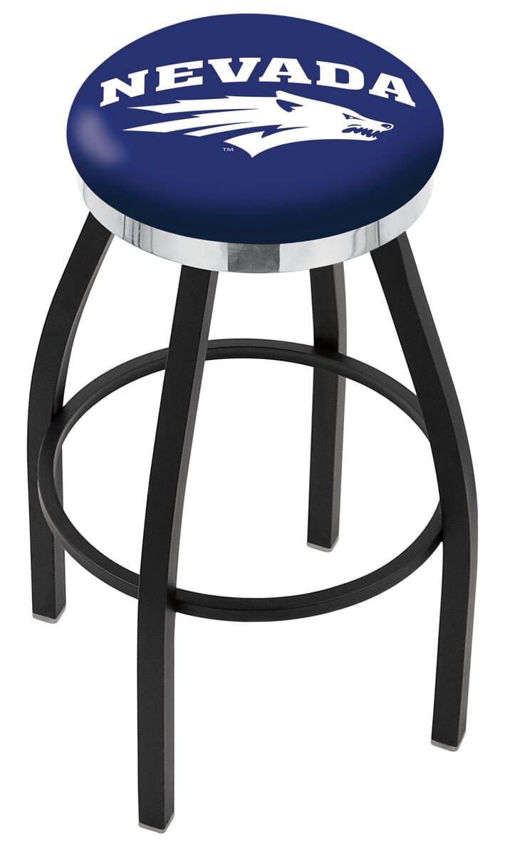 University of Nevada 36-Inch Swivel Backless Extra Tall Bar Stool w/ Black Wrinkle Finish, Single-Ring Base, 2-Inch Chrome Ring, 2.5-Inch Cushion Seat 1 University of Nevada 36-Inch Swivel Backless Extra Tall Bar Stool w/ Black Wrinkle Finish, Single-Ring Base, 2-Inch Chrome Ring, 2.5-Inch Cushion Seat
