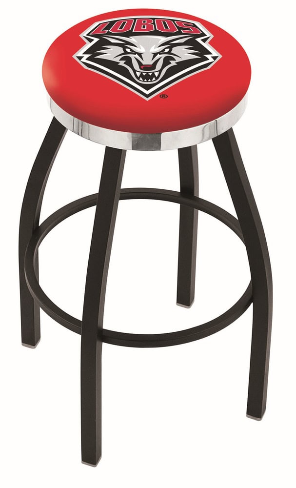 University of New Mexico 36-Inch Swivel Backless Extra Tall Bar Stool w/ Black Wrinkle Finish, Single-Ring Base, 2-Inch Chrome Ring, 2.5-Inch Cushion Seat 1 University of New Mexico 36-Inch Swivel Backless Extra Tall Bar Stool w/ Black Wrinkle Finish, Single-Ring Base, 2-Inch Chrome Ring, 2.5-Inch Cushion Seat