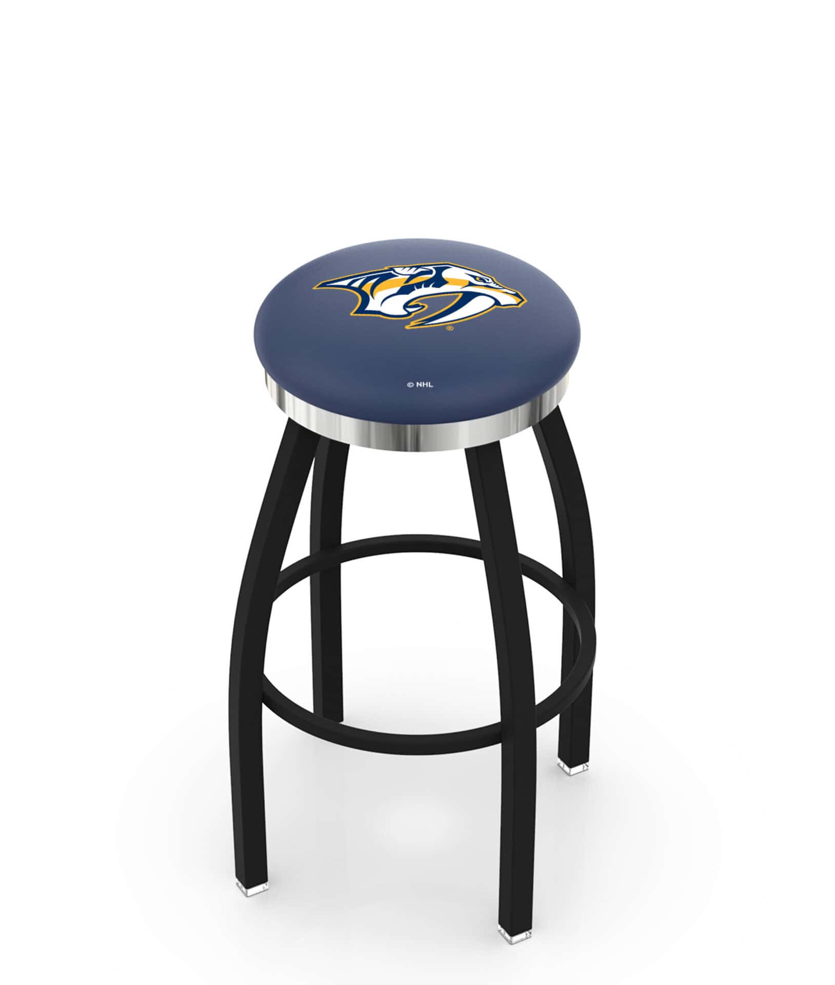 Nashville Predators 36-Inch Swivel Backless Extra Tall Bar Stool w/ Black Wrinkle Finish, Single-Ring Base, 2-Inch Chrome Ring, 2.5-Inch Cushion Seat 1 Nashville Predators 36-Inch Swivel Backless Extra Tall Bar Stool w/ Black Wrinkle Finish, Single-Ring Base, 2-Inch Chrome Ring, 2.5-Inch Cushion Seat