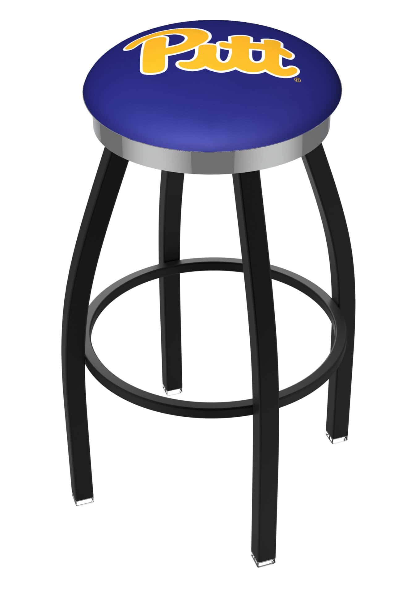 University of Pittsburgh 36-Inch Swivel Backless Extra Tall Bar Stool w/ Black Wrinkle Finish, Single-Ring Base, 2-Inch Chrome Ring, 2.5-Inch Cushion Seat 1 University of Pittsburgh 36-Inch Swivel Backless Extra Tall Bar Stool w/ Black Wrinkle Finish, Single-Ring Base, 2-Inch Chrome Ring, 2.5-Inch Cushion Seat