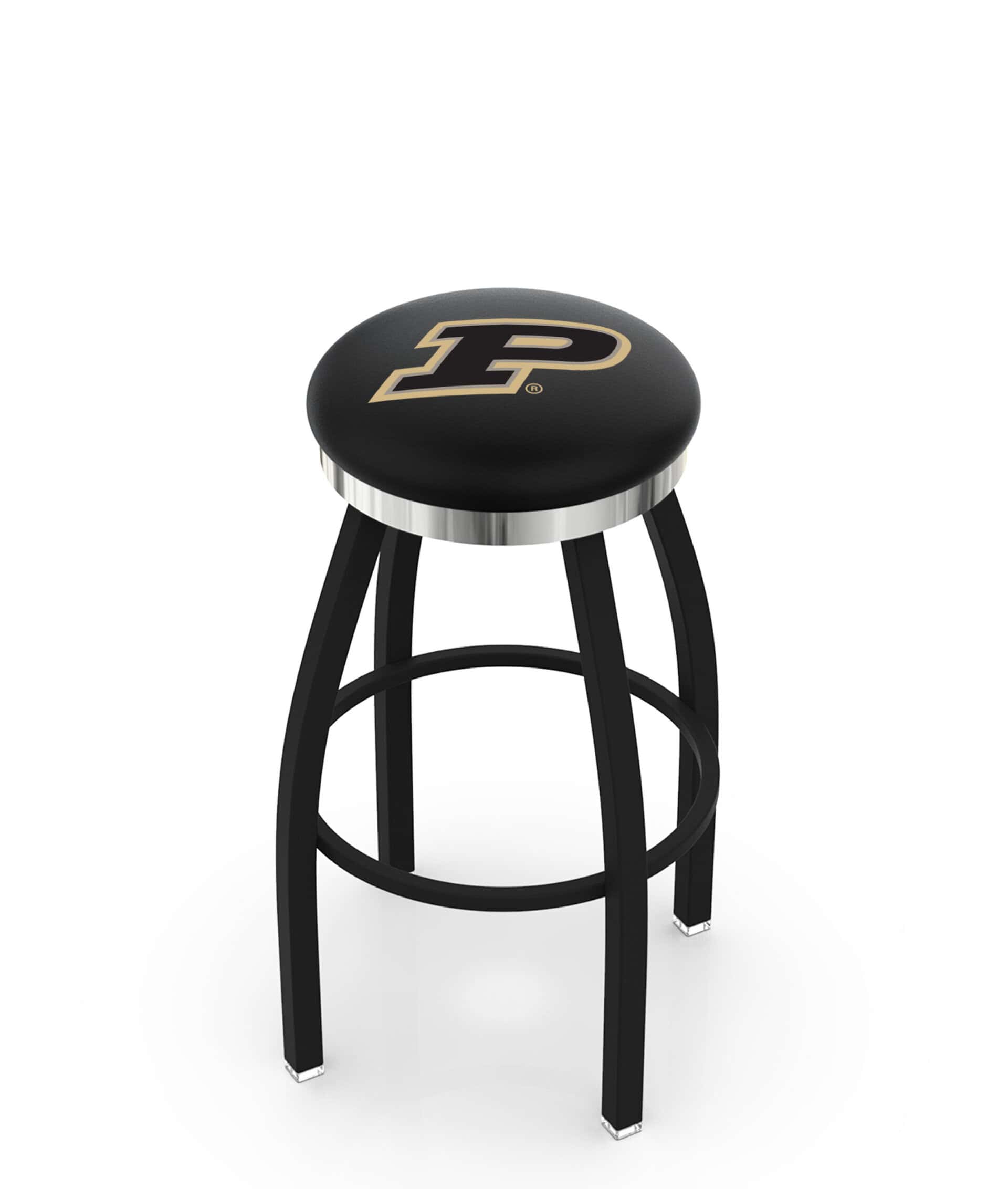 Purdue University 25-Inch Swivel Backless Counter Stool w/ Black Wrinkle Finish, Single-Ring Base, 2-Inch Chrome Ring, 2.5-Inch Cushion Seat