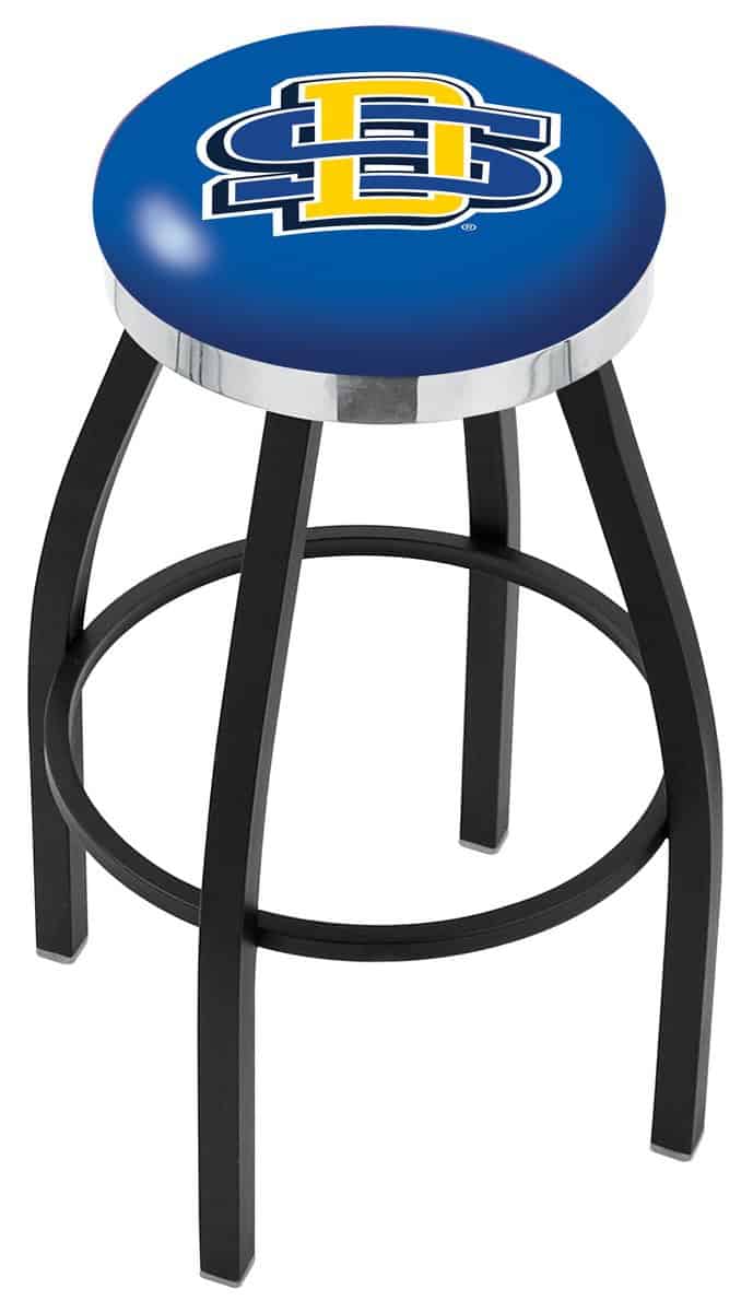 South Dakota State University 36-Inch Swivel Backless Extra Tall Bar Stool w/ Black Wrinkle Finish, Single-Ring Base, 2-Inch Chrome Ring, 2.5-Inch Cushion Seat 1 South Dakota State University 36-Inch Swivel Backless Extra Tall Bar Stool w/ Black Wrinkle Finish, Single-Ring Base, 2-Inch Chrome Ring, 2.5-Inch Cushion Seat