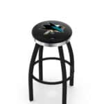 San Jose Sharks 36-Inch Swivel Backless Extra Tall Bar Stool w/ Black Wrinkle Finish, Single-Ring Base, 2-Inch Chrome Ring, 2.5-Inch Cushion Seat 3 San Jose Sharks 36-Inch Swivel Backless Extra Tall Bar Stool w/ Black Wrinkle Finish, Single-Ring Base, 2-Inch Chrome Ring, 2.5-Inch Cushion Seat
