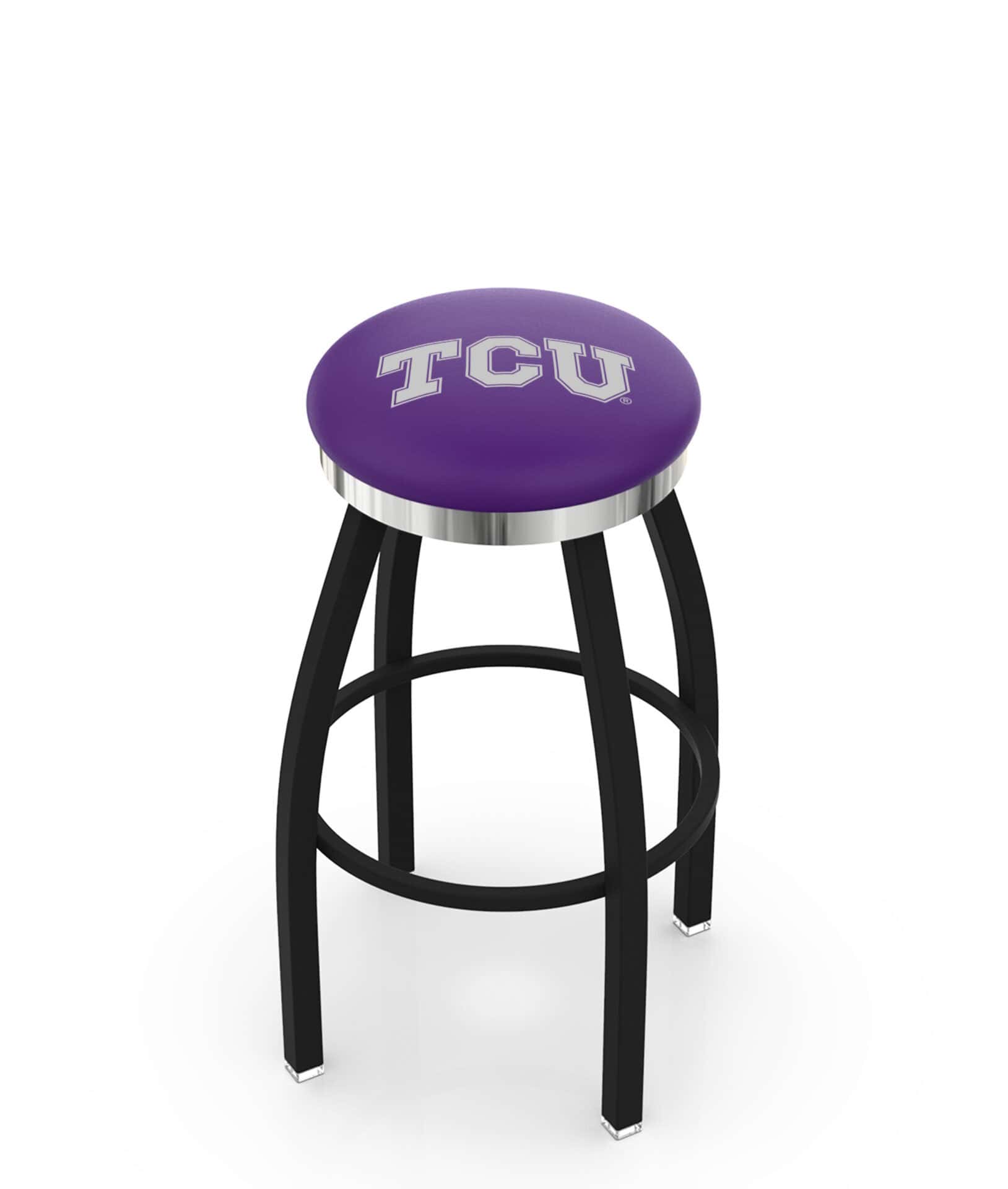 Texas Christian University 36-Inch Swivel Backless Extra Tall Bar Stool w/ Black Wrinkle Finish, Single-Ring Base, 2-Inch Chrome Ring, 2.5-Inch Cushion Seat 1 Texas Christian University 36-Inch Swivel Backless Extra Tall Bar Stool w/ Black Wrinkle Finish, Single-Ring Base, 2-Inch Chrome Ring, 2.5-Inch Cushion Seat