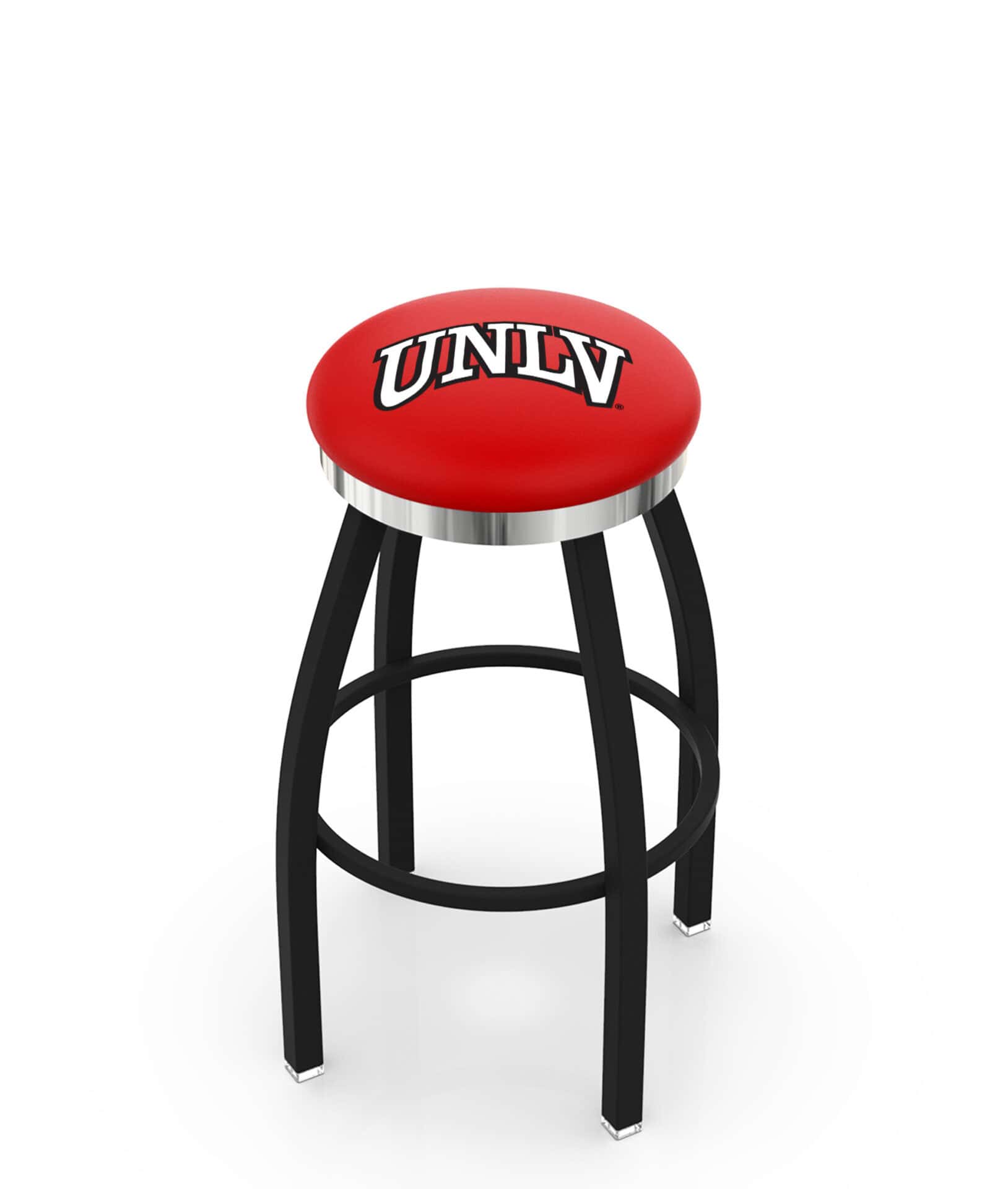 University of Nevada Las Vegas 36-Inch Swivel Backless Extra Tall Bar Stool w/ Black Wrinkle Finish, Single-Ring Base, 2-Inch Chrome Ring, 2.5-Inch Cushion Seat 1 University of Nevada Las Vegas 36-Inch Swivel Backless Extra Tall Bar Stool w/ Black Wrinkle Finish, Single-Ring Base, 2-Inch Chrome Ring, 2.5-Inch Cushion Seat