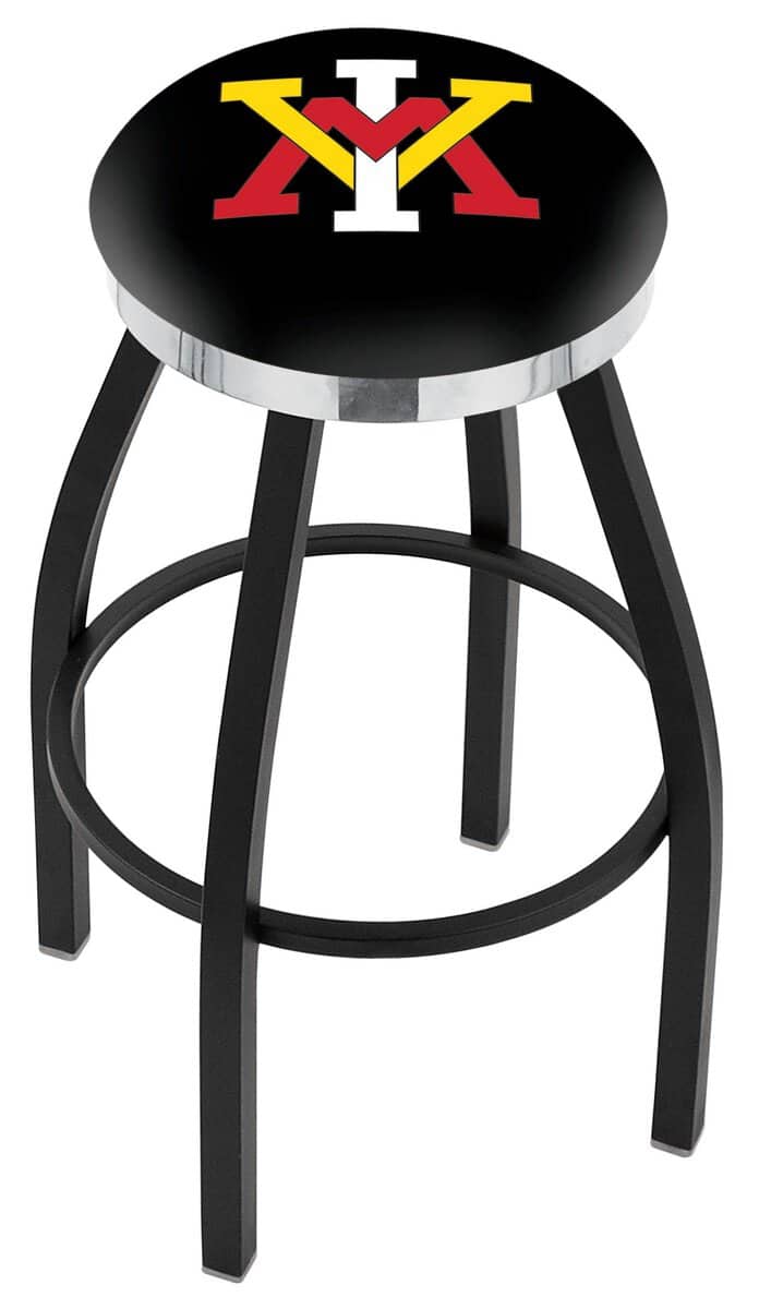 Virginia Military Institute 25-Inch Swivel Backless Counter Stool w/ Black Wrinkle Finish, Single-Ring Base, 2-Inch Chrome Ring, 2.5-Inch Cushion Seat 1 Virginia Military Institute 25-Inch Swivel Backless Counter Stool w/ Black Wrinkle Finish, Single-Ring Base, 2-Inch Chrome Ring, 2.5-Inch Cushion Seat