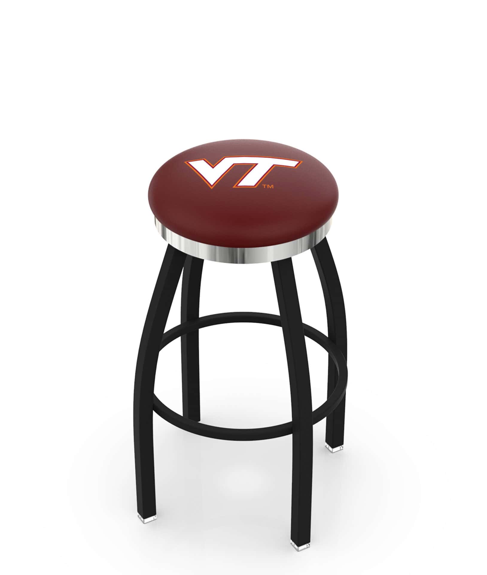 Virginia Tech University 25-Inch Swivel Backless Counter Stool w/ Black Wrinkle Finish, Single-Ring Base, 2-Inch Chrome Ring, 2.5-Inch Cushion Seat 1 Virginia Tech University 25-Inch Swivel Backless Counter Stool w/ Black Wrinkle Finish, Single-Ring Base, 2-Inch Chrome Ring, 2.5-Inch Cushion Seat