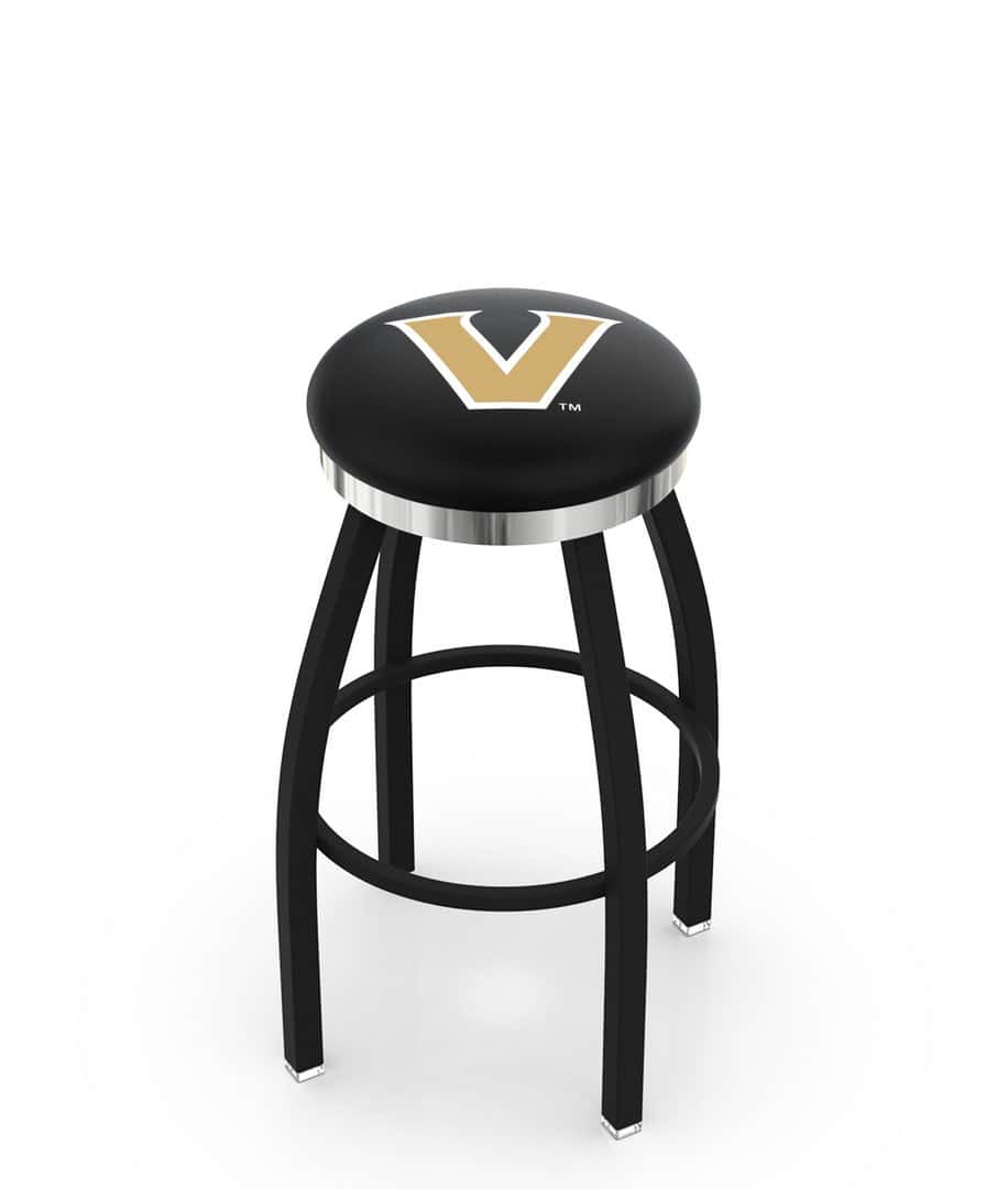 Vanderbilt University 25-Inch Swivel Backless Counter Stool w/ Black Wrinkle Finish, Single-Ring Base, 2-Inch Chrome Ring, 2.5-Inch Cushion Seat 1 Vanderbilt University 25-Inch Swivel Backless Counter Stool w/ Black Wrinkle Finish, Single-Ring Base, 2-Inch Chrome Ring, 2.5-Inch Cushion Seat
