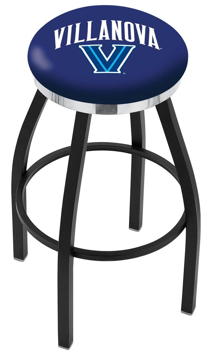 Villanova University 30-Inch Swivel Backless Bar Stool w/ Black Wrinkle Finish, Single-Ring Base, 2-Inch Chrome Ring, 2.5-Inch Cushion Seat 1 Villanova University 30-Inch Swivel Backless Bar Stool w/ Black Wrinkle Finish, Single-Ring Base, 2-Inch Chrome Ring, 2.5-Inch Cushion Seat