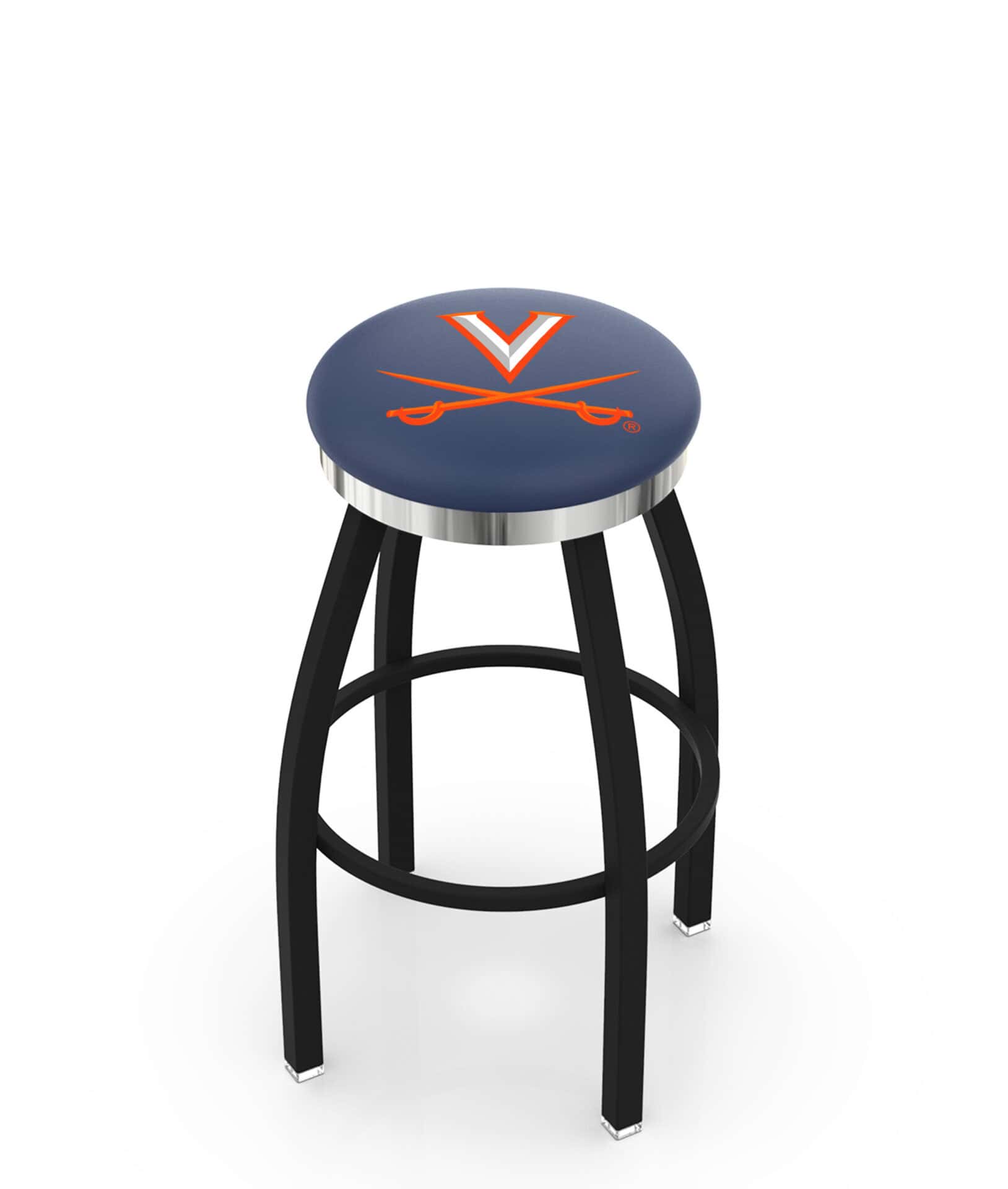 University of Virginia 25-Inch Swivel Backless Counter Stool w/ Black Wrinkle Finish, Single-Ring Base, 2-Inch Chrome Ring, 2.5-Inch Cushion Seat 1 University of Virginia 25-Inch Swivel Backless Counter Stool w/ Black Wrinkle Finish, Single-Ring Base, 2-Inch Chrome Ring, 2.5-Inch Cushion Seat