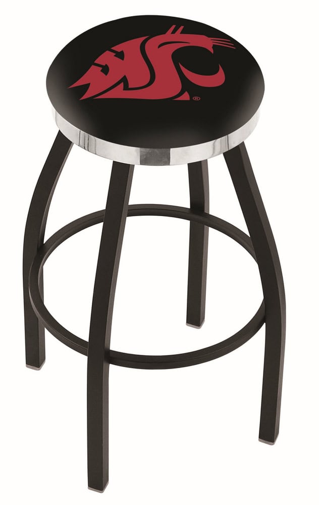 Washington State University 25-Inch Swivel Backless Counter Stool w/ Black Wrinkle Finish, Single-Ring Base, 2-Inch Chrome Ring, 2.5-Inch Cushion Seat 1 Washington State University 25-Inch Swivel Backless Counter Stool w/ Black Wrinkle Finish, Single-Ring Base, 2-Inch Chrome Ring, 2.5-Inch Cushion Seat