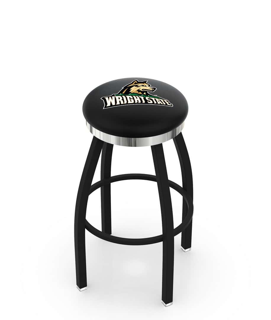 Wright State University 25-Inch Swivel Backless Counter Stool w/ Black Wrinkle Finish, Single-Ring Base, 2-Inch Chrome Ring, 2.5-Inch Cushion Seat 1 Wright State University 25-Inch Swivel Backless Counter Stool w/ Black Wrinkle Finish, Single-Ring Base, 2-Inch Chrome Ring, 2.5-Inch Cushion Seat