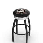 Anaheim Ducks 30-Inch Swivel Backless Bar Stool w/ Black Wrinkle Finish, Single-Ring Base, 2.75-Inch Chrome Ribbed Ring, 2.5-Inch Cushion Seat