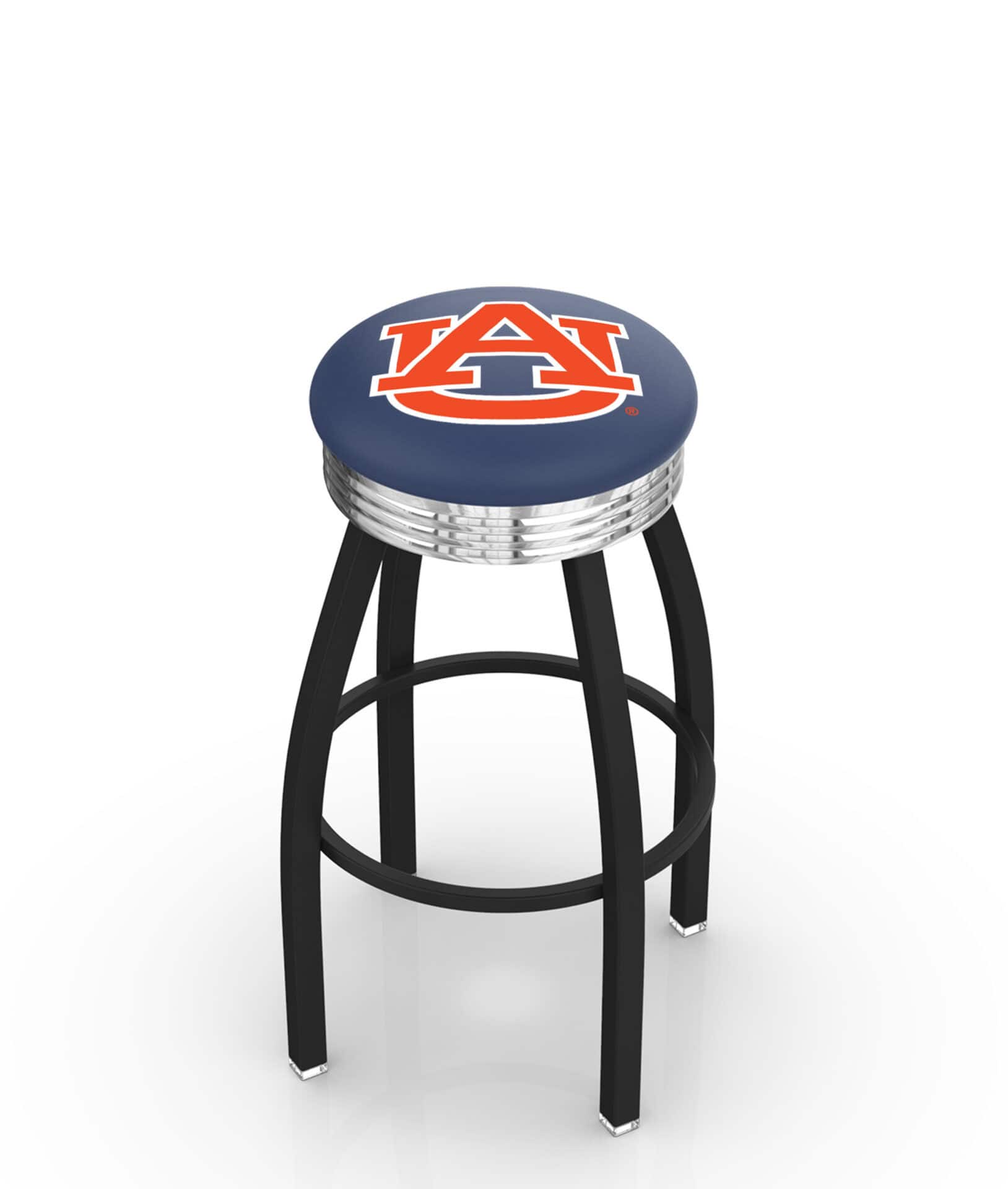 Auburn University 25-Inch Swivel Backless Counter Stool w/ Black Wrinkle Finish, Single-Ring Base, 2.75-Inch Chrome Ribbed Ring, 2.5-Inch Cushion Seat 1 Auburn University 25-Inch Swivel Backless Counter Stool w/ Black Wrinkle Finish, Single-Ring Base, 2.75-Inch Chrome Ribbed Ring, 2.5-Inch Cushion Seat