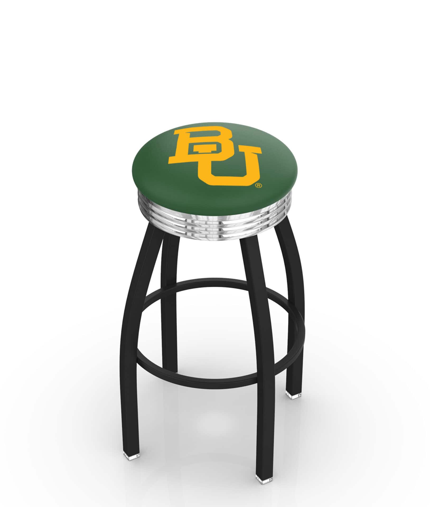 Baylor University 25-Inch Swivel Backless Counter Stool w/ Black Wrinkle Finish, Single-Ring Base, 2.75-Inch Chrome Ribbed Ring, 2.5-Inch Cushion Seat 1 Baylor University 25-Inch Swivel Backless Counter Stool w/ Black Wrinkle Finish, Single-Ring Base, 2.75-Inch Chrome Ribbed Ring, 2.5-Inch Cushion Seat