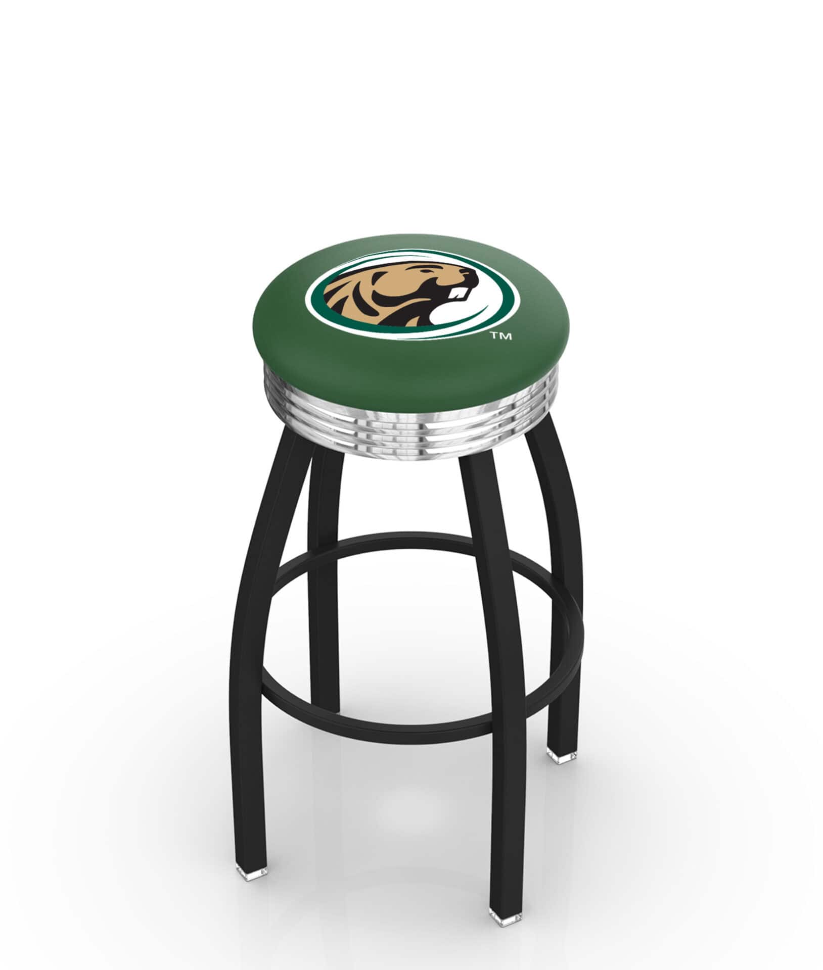 Bemidji State University 25-Inch Swivel Backless Counter Stool w/ Black Wrinkle Finish, Single-Ring Base, 2.75-Inch Chrome Ribbed Ring, 2.5-Inch Cushion Seat 1 Bemidji State University 25-Inch Swivel Backless Counter Stool w/ Black Wrinkle Finish, Single-Ring Base, 2.75-Inch Chrome Ribbed Ring, 2.5-Inch Cushion Seat