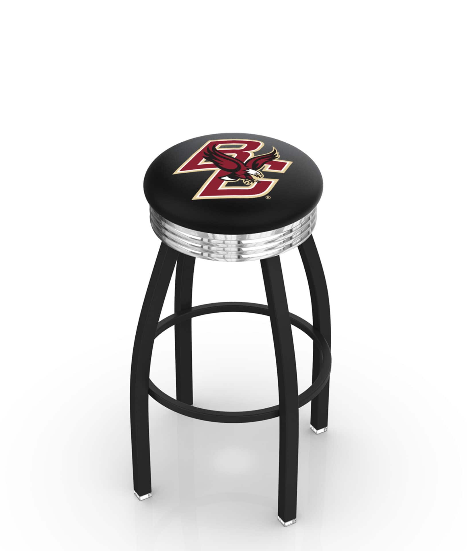 Boston College 25-Inch Swivel Backless Counter Stool w/ Black Wrinkle Finish, Single-Ring Base, 2.75-Inch Chrome Ribbed Ring, 2.5-Inch Cushion Seat 1 Boston College 25-Inch Swivel Backless Counter Stool w/ Black Wrinkle Finish, Single-Ring Base, 2.75-Inch Chrome Ribbed Ring, 2.5-Inch Cushion Seat