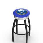 Buffalo Sabres 30-Inch Swivel Backless Bar Stool w/ Black Wrinkle Finish, Single-Ring Base, 2.75-Inch Chrome Ribbed Ring, 2.5-Inch Cushion Seat