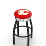 Calgary Flames 30-Inch Swivel Backless Bar Stool w/ Black Wrinkle Finish, Single-Ring Base, 2.75-Inch Chrome Ribbed Ring, 2.5-Inch Cushion Seat