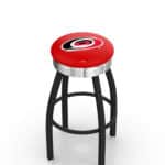 Carolina Hurricanes 30-Inch Swivel Backless Bar Stool w/ Black Wrinkle Finish, Single-Ring Base, 2.75-Inch Chrome Ribbed Ring, 2.5-Inch Cushion Seat