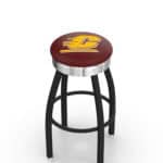 Central Michigan University 30-Inch Swivel Backless Bar Stool w/ Black Wrinkle Finish, Single-Ring Base, 2.75-Inch Chrome Ribbed Ring, 2.5-Inch Cushion Seat