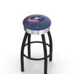 Columbus Blue Jackets 30-Inch Swivel Backless Bar Stool w/ Black Wrinkle Finish, Single-Ring Base, 2.75-Inch Chrome Ribbed Ring, 2.5-Inch Cushion Seat 3 Columbus Blue Jackets 30-Inch Swivel Backless Bar Stool w/ Black Wrinkle Finish, Single-Ring Base, 2.75-Inch Chrome Ribbed Ring, 2.5-Inch Cushion Seat