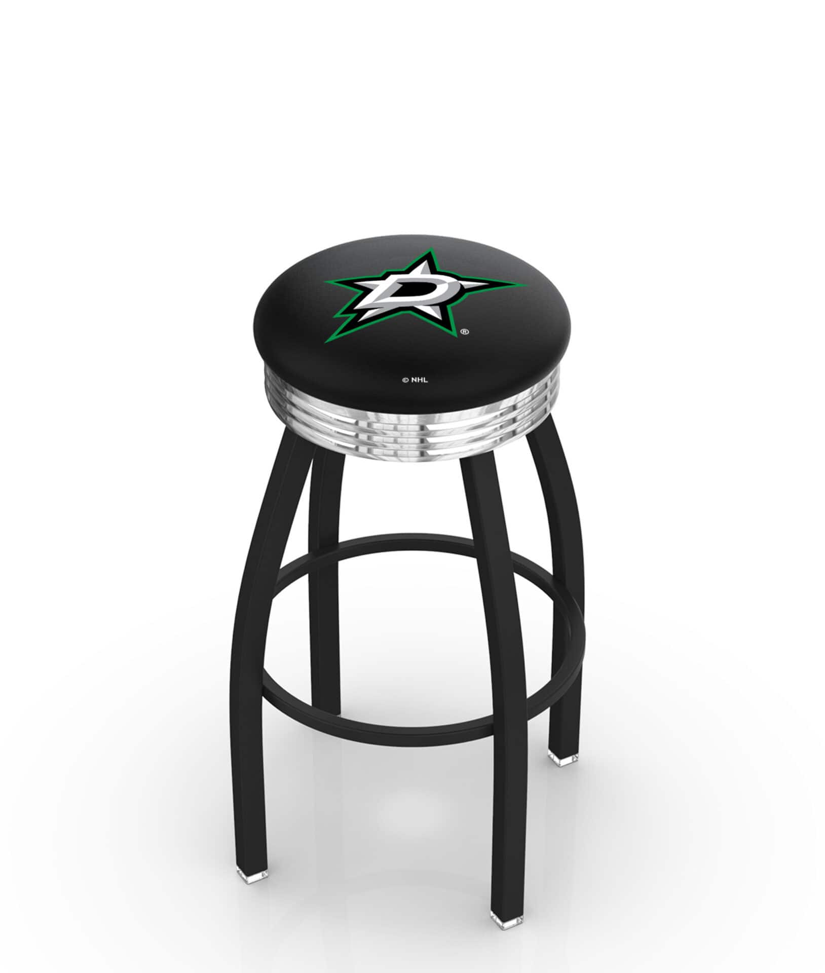 Dallas Stars 30-Inch Swivel Backless Bar Stool w/ Black Wrinkle Finish, Single-Ring Base, 2.75-Inch Chrome Ribbed Ring, 2.5-Inch Cushion Seat 1 Dallas Stars 30-Inch Swivel Backless Bar Stool w/ Black Wrinkle Finish, Single-Ring Base, 2.75-Inch Chrome Ribbed Ring, 2.5-Inch Cushion Seat