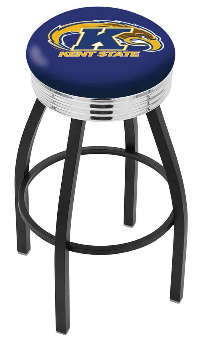 Kent State University 25-Inch Swivel Backless Counter Stool w/ Black Wrinkle Finish, Single-Ring Base, 2.75-Inch Chrome Ribbed Ring, 2.5-Inch Cushion Seat 1 Kent State University 25-Inch Swivel Backless Counter Stool w/ Black Wrinkle Finish, Single-Ring Base, 2.75-Inch Chrome Ribbed Ring, 2.5-Inch Cushion Seat