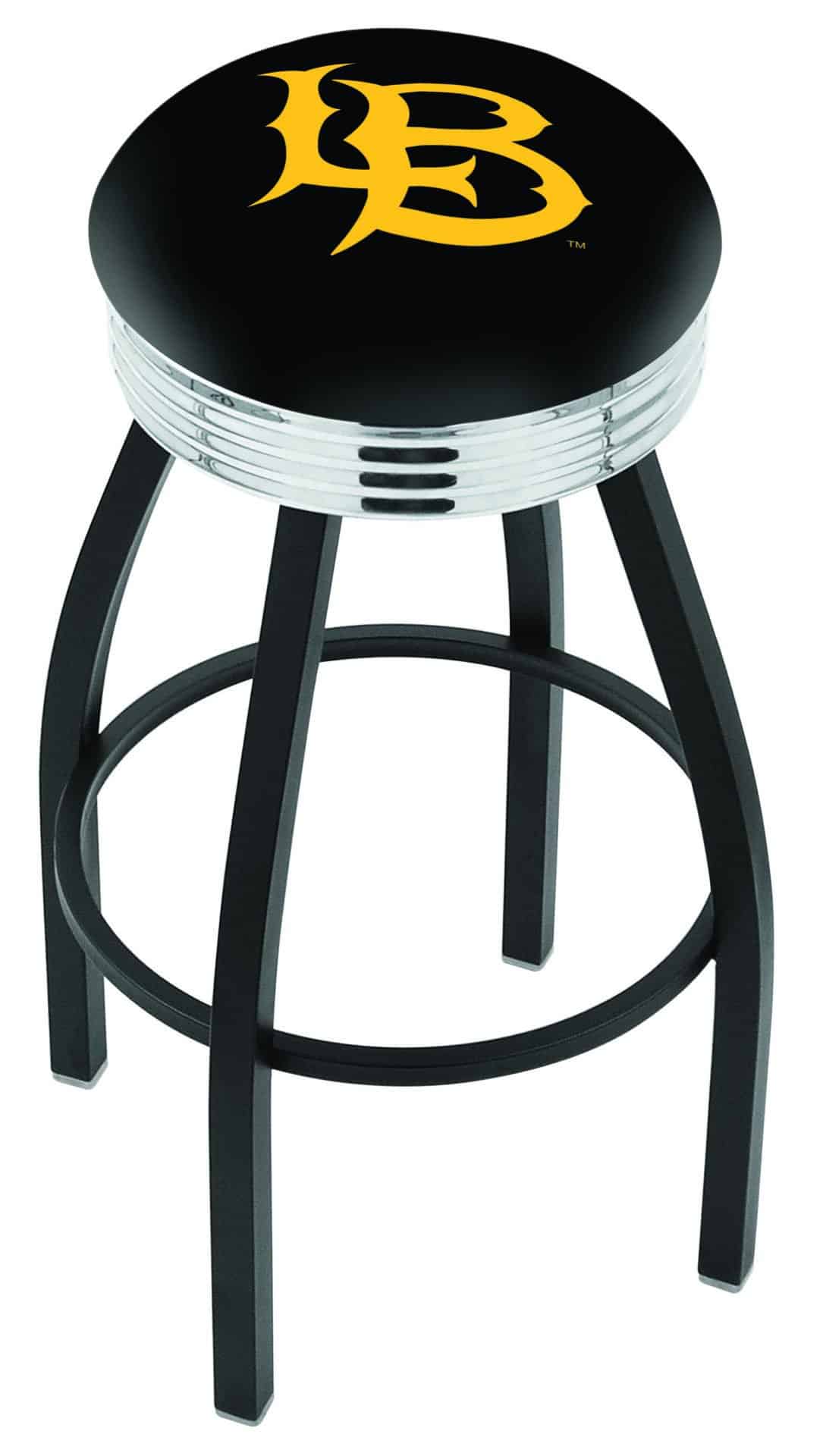 Long Beach State University 25-Inch Swivel Backless Counter Stool w/ Black Wrinkle Finish, Single-Ring Base, 2.75-Inch Chrome Ribbed Ring, 2.5-Inch Cushion Seat 1 Long Beach State University 25-Inch Swivel Backless Counter Stool w/ Black Wrinkle Finish, Single-Ring Base, 2.75-Inch Chrome Ribbed Ring, 2.5-Inch Cushion Seat