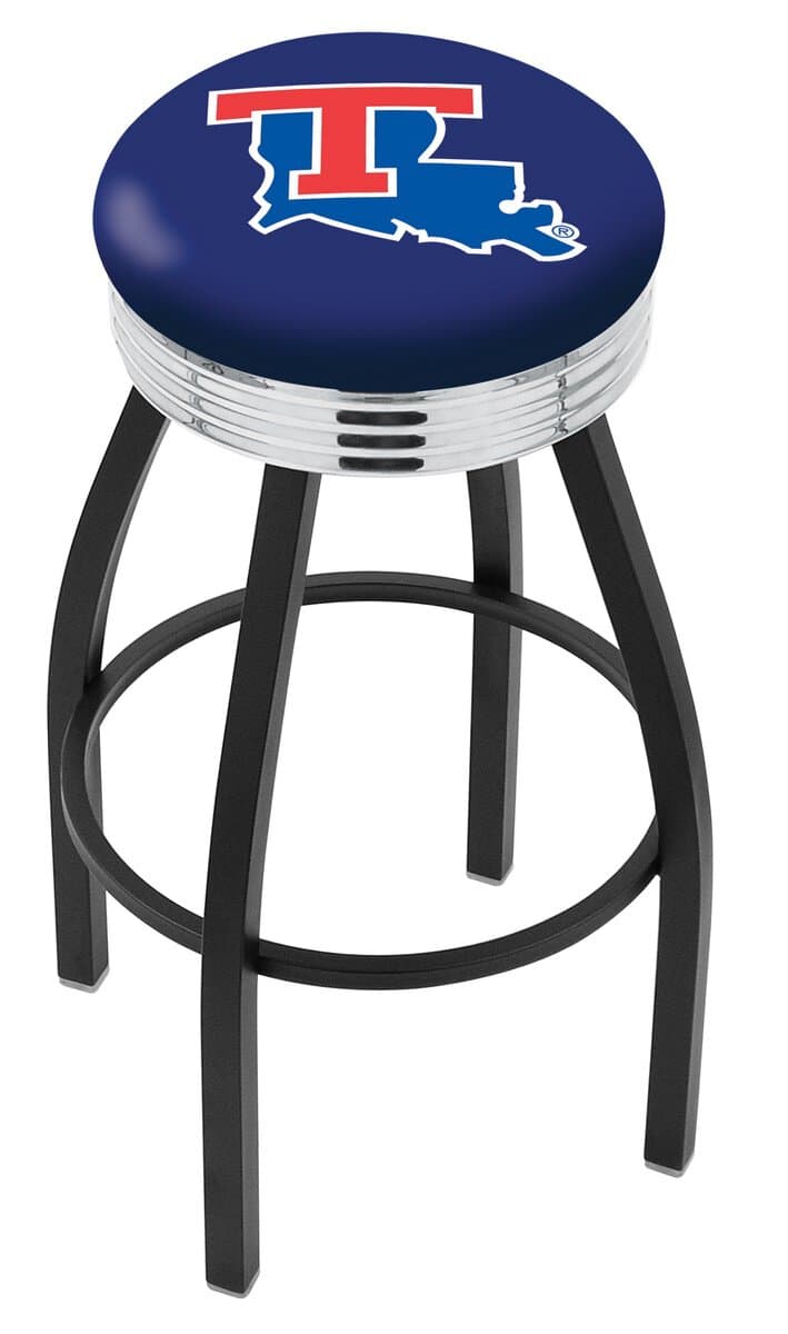 Louisiana Tech University 25-Inch Swivel Backless Counter Stool w/ Black Wrinkle Finish, Single-Ring Base, 2.75-Inch Chrome Ribbed Ring, 2.5-Inch Cushion Seat 1 Louisiana Tech University 25-Inch Swivel Backless Counter Stool w/ Black Wrinkle Finish, Single-Ring Base, 2.75-Inch Chrome Ribbed Ring, 2.5-Inch Cushion Seat