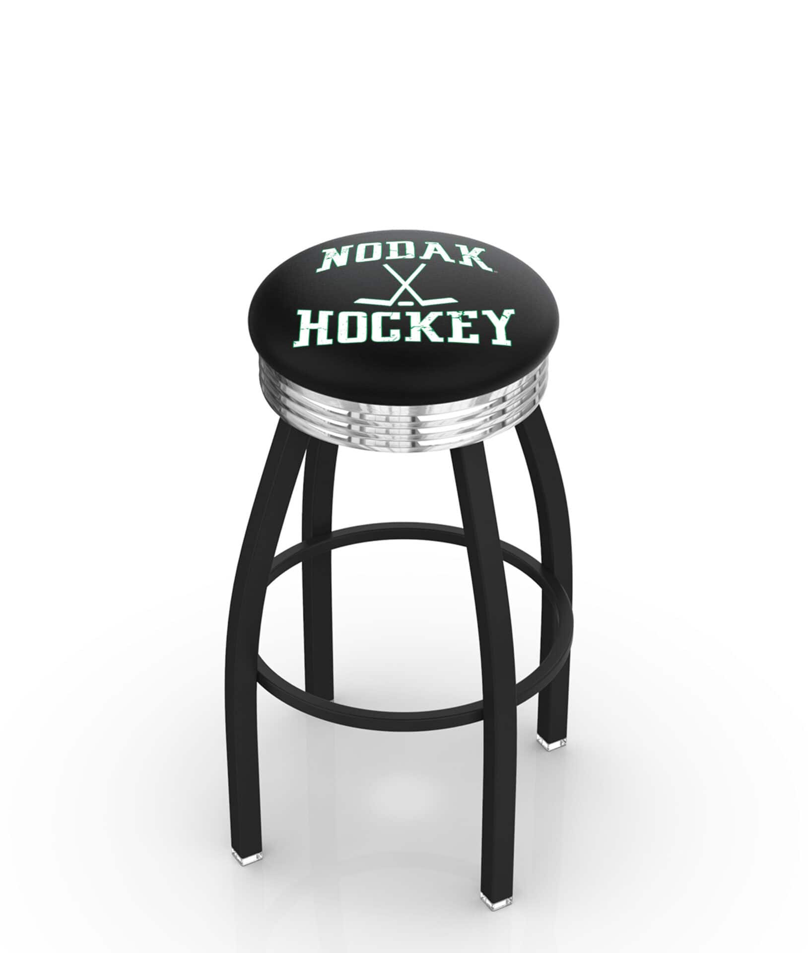 University of North Dakota (Hockey) 25-Inch Swivel Backless Counter Stool w/ Black Wrinkle Finish, Single-Ring Base, 2.75-Inch Chrome Ribbed Ring, 2.5-Inch Cushion Seat 1 University of North Dakota (Hockey) 25-Inch Swivel Backless Counter Stool w/ Black Wrinkle Finish, Single-Ring Base, 2.75-Inch Chrome Ribbed Ring, 2.5-Inch Cushion Seat