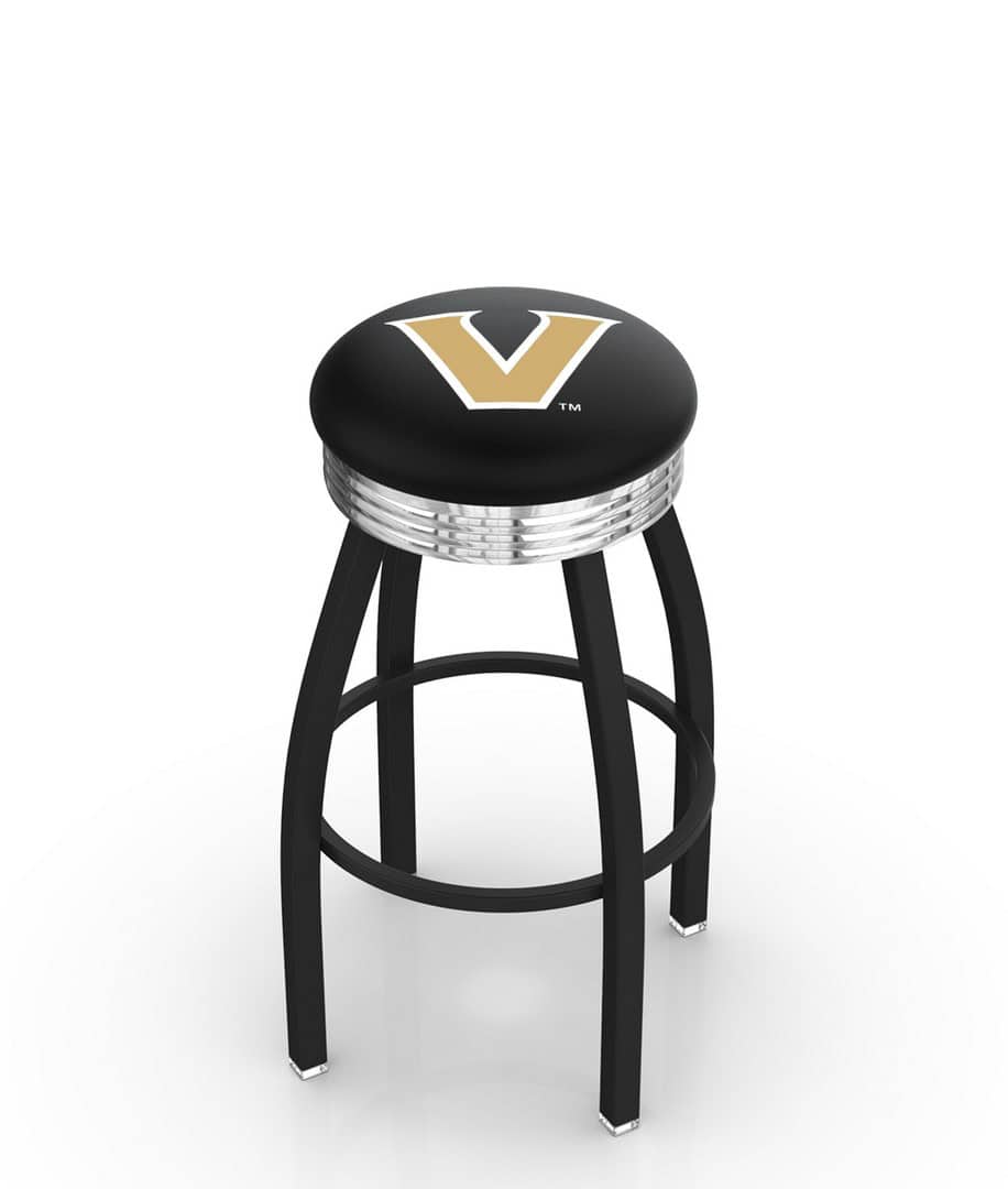 Vanderbilt University 25-Inch Swivel Backless Counter Stool w/ Black Wrinkle Finish, Single-Ring Base, 2.75-Inch Chrome Ribbed Ring, 2.5-Inch Cushion Seat 1 Vanderbilt University 25-Inch Swivel Backless Counter Stool w/ Black Wrinkle Finish, Single-Ring Base, 2.75-Inch Chrome Ribbed Ring, 2.5-Inch Cushion Seat