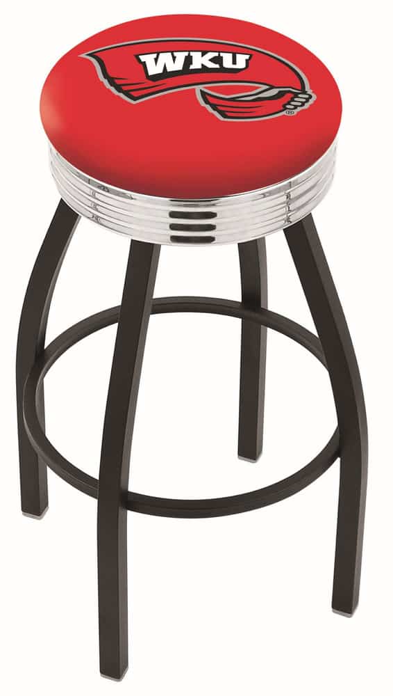 Western Kentucky University 25-Inch Swivel Backless Counter Stool w/ Black Wrinkle Finish, Single-Ring Base, 2.75-Inch Chrome Ribbed Ring, 2.5-Inch Cushion Seat 1 Western Kentucky University 25-Inch Swivel Backless Counter Stool w/ Black Wrinkle Finish, Single-Ring Base, 2.75-Inch Chrome Ribbed Ring, 2.5-Inch Cushion Seat